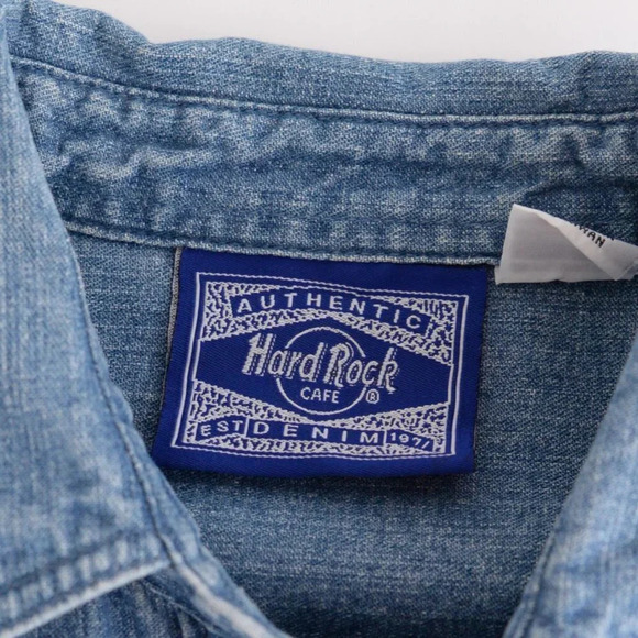 Vintage Hard Rock Cafe Blue Denim 100% Cotton Shirt  Size Large - Picture 7 of 15
